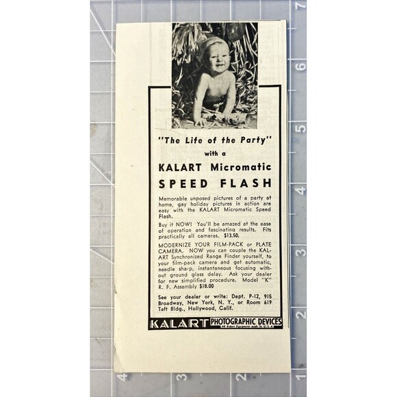 Kalart Photographic Devices "Micromatic Speed Flash: Baby Photo" Print Ad 1938 - Picture 2 of 3